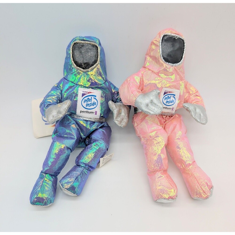 2 Intel Inside MMX Pentium II Pink & Blue BunnyPeople 8" Bean Bag Plush